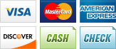 We accept Visa, MasterCard, American Express, Discover, cash, and checks.